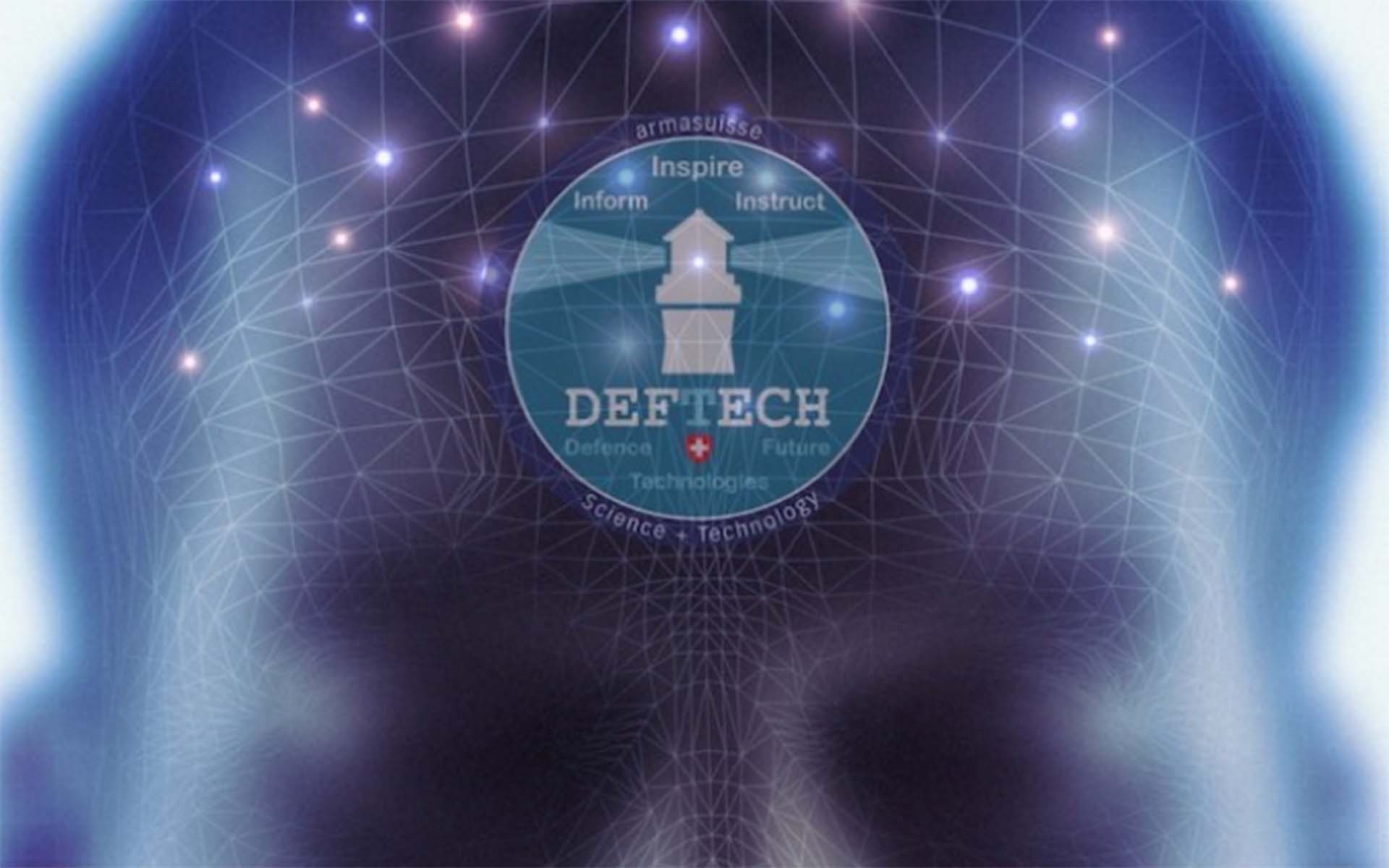 Das Deftech Logo: Ein Leuchturm sendet Lichtsignale in zwei Richtungen