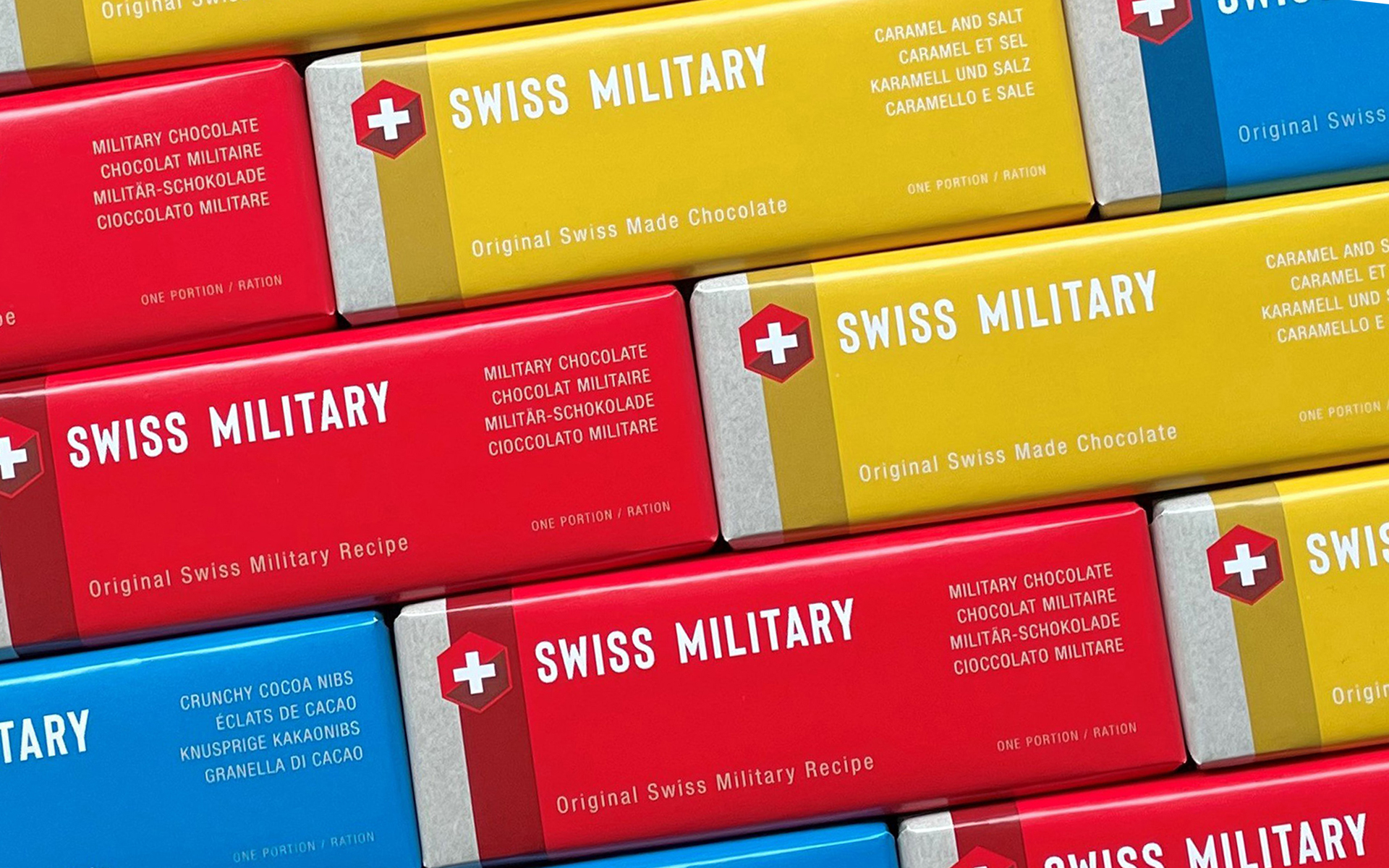 Neue Verpackung der Swiss Military Schokolade.