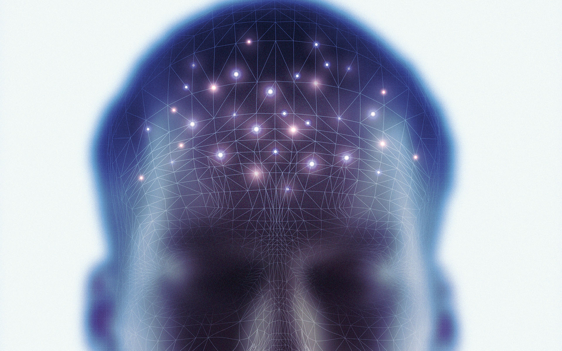 Darstellung eines Kopfes mit verschiedenen Vernetzungen innerhalb des Gehirns