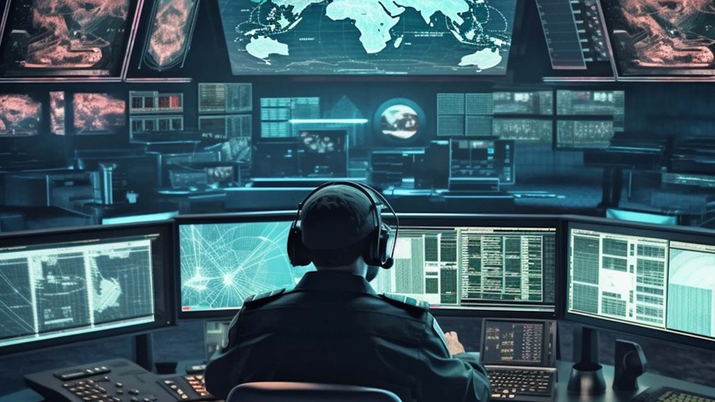 Illustration of a soldier in an operation center