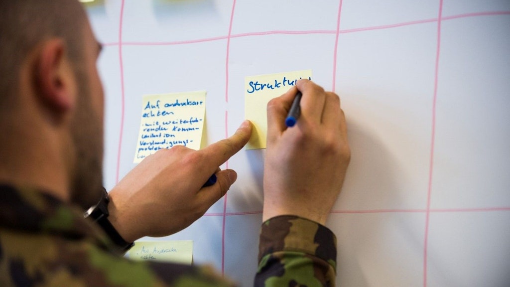 Soldier writing on a post-it note 