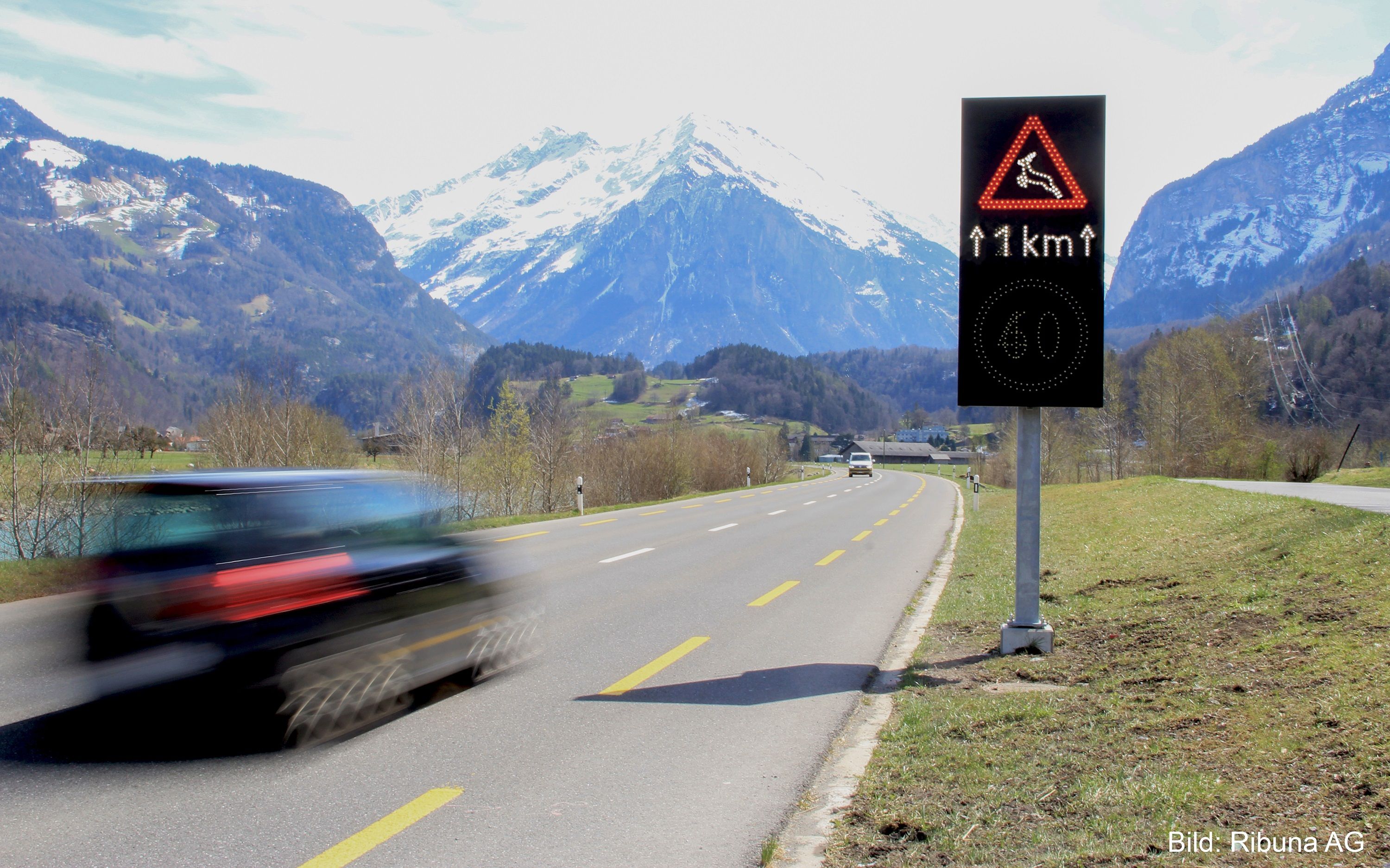 Bund und Kanton verbessern mit der fortschrittlichen Wildwarnanlage die Verkehrssicherheit und den Schutz der Wildtiere.