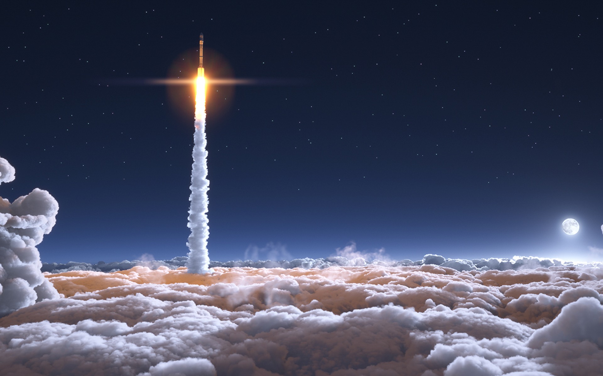 Eine Weltraumrakete steigt in den Himmel