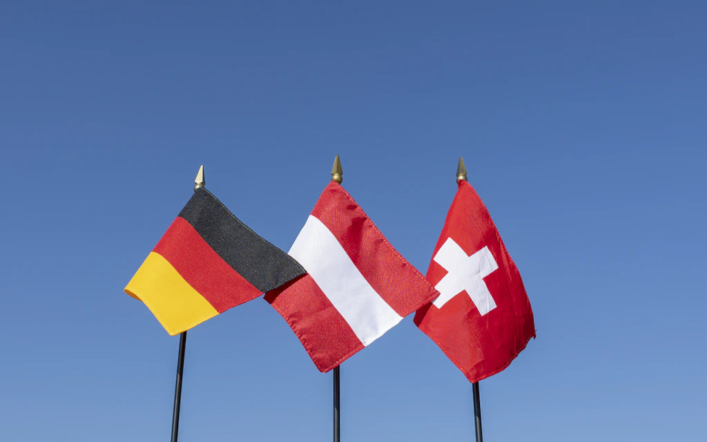 Flaggen von Deutschland, Österreich und der Schweiz