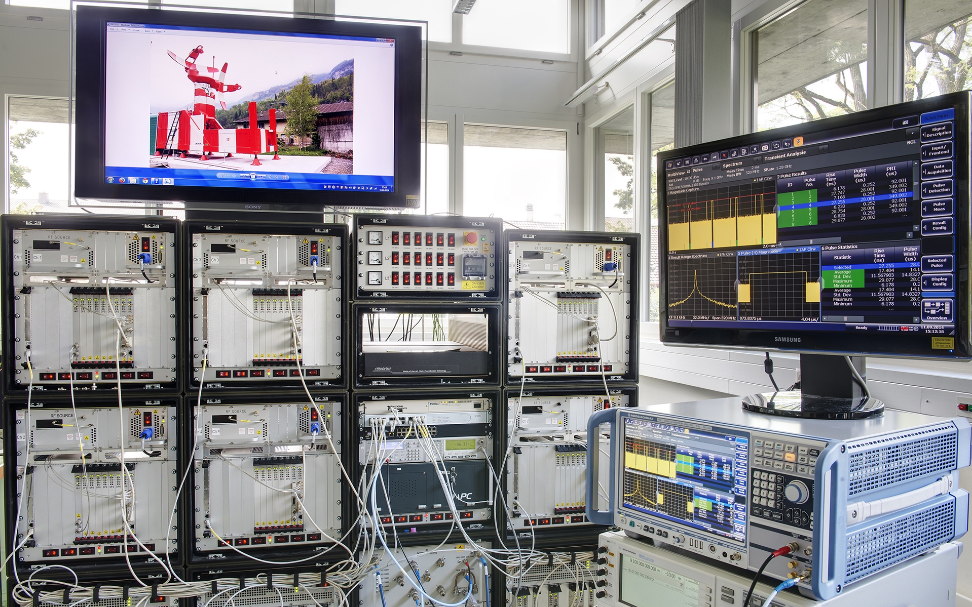 A radar lab is pictured with many screens and computer devices