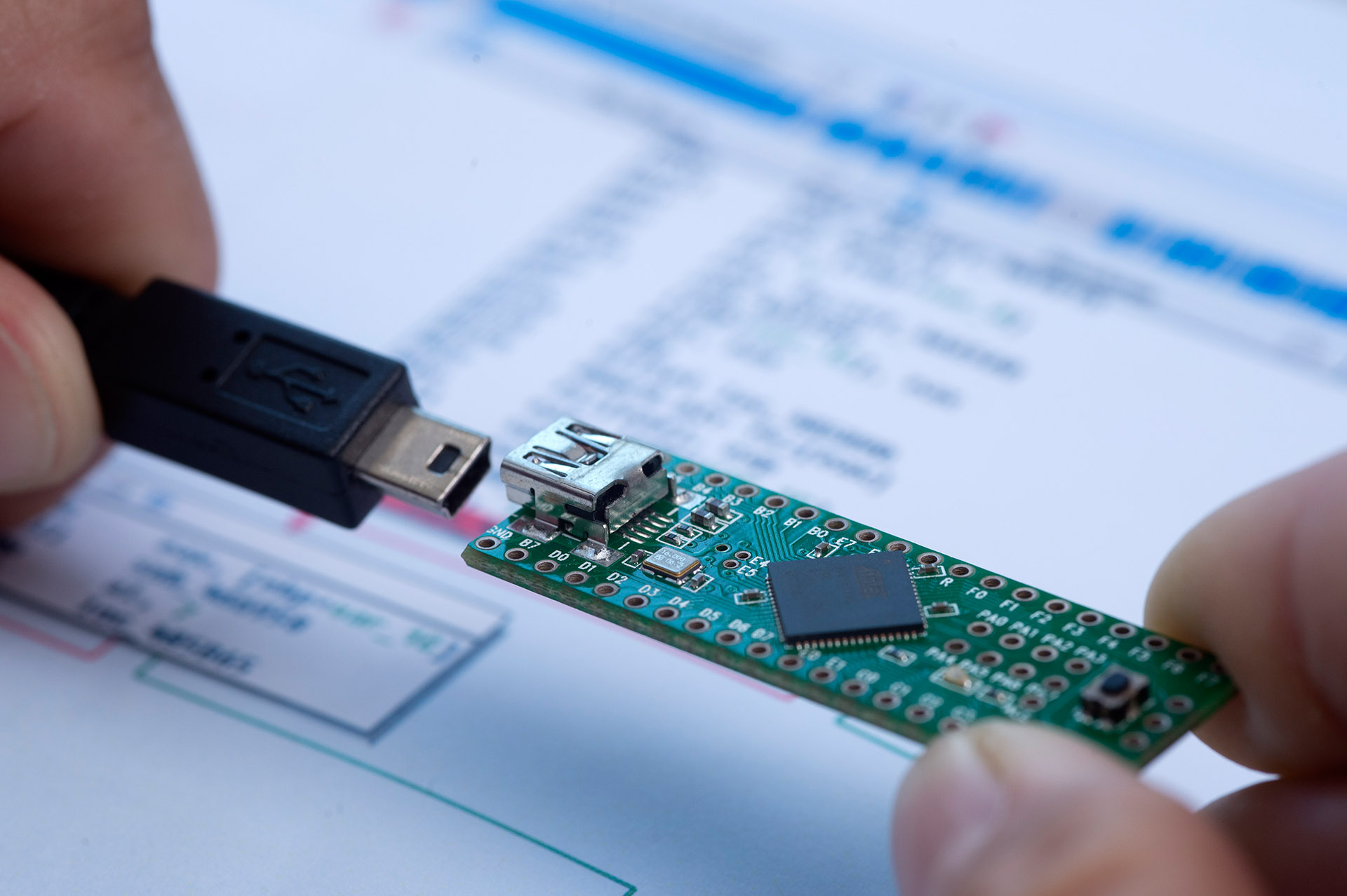 Close-up of a data carrier, which is mounted on a connector