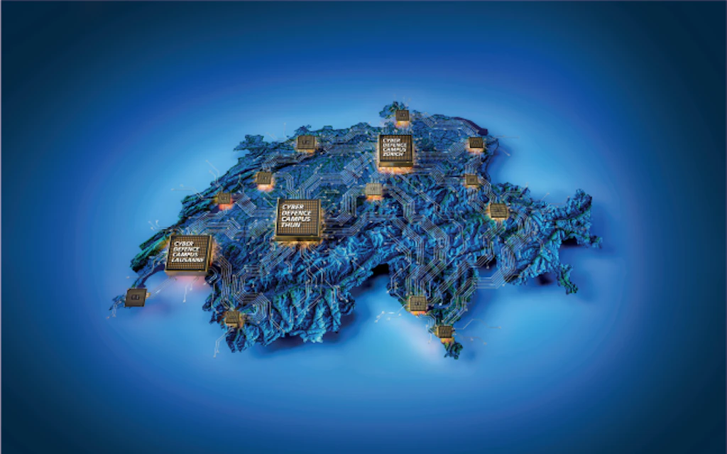 A map shows Switzerland with the locations of the CYD Campus