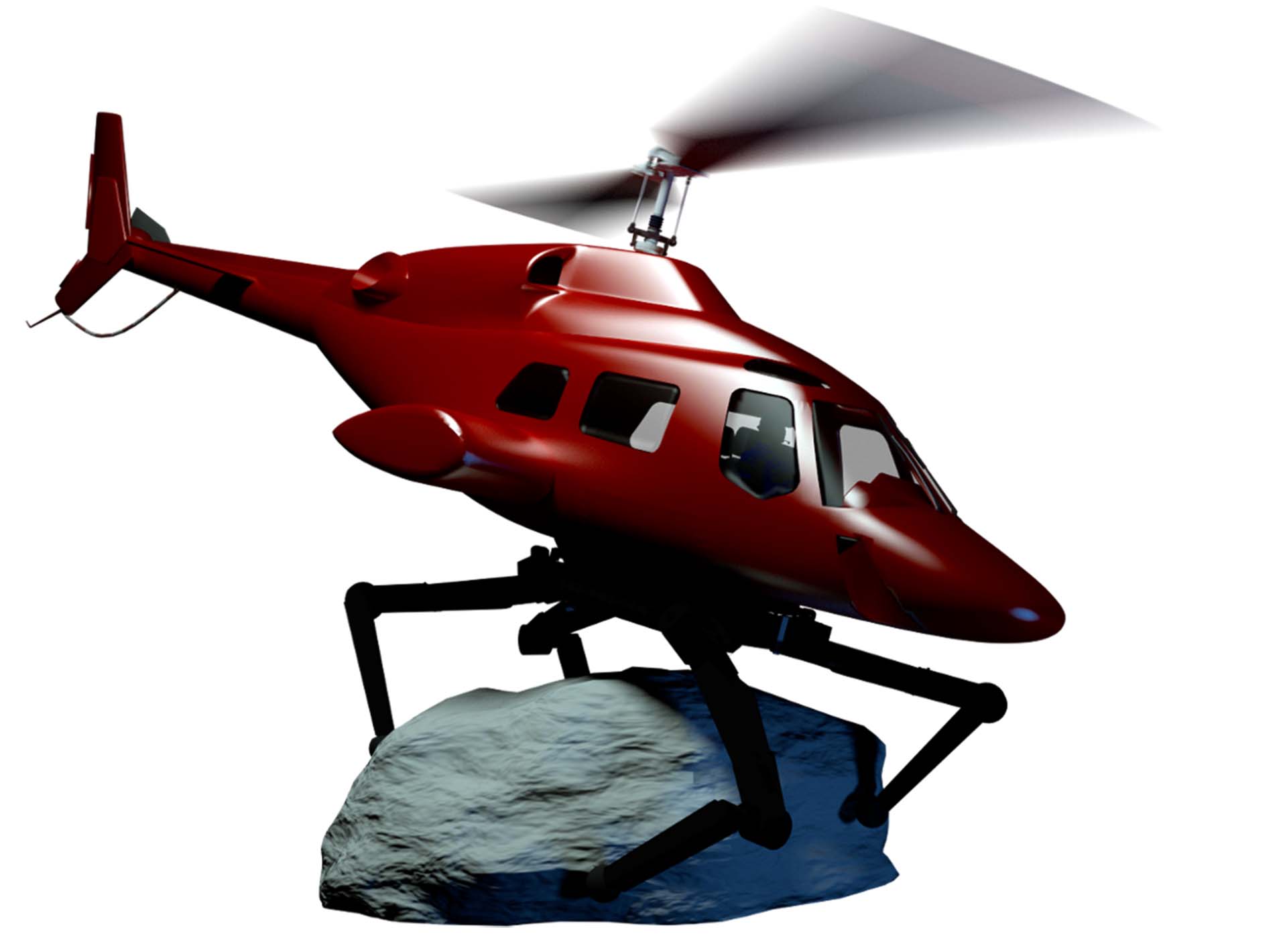 Picture of a helicopter flying away a big stone