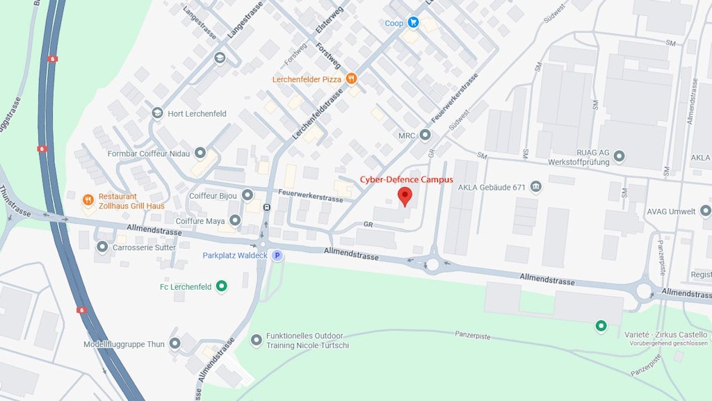 Google Maps section showing the location of the Cyber Defense Campus