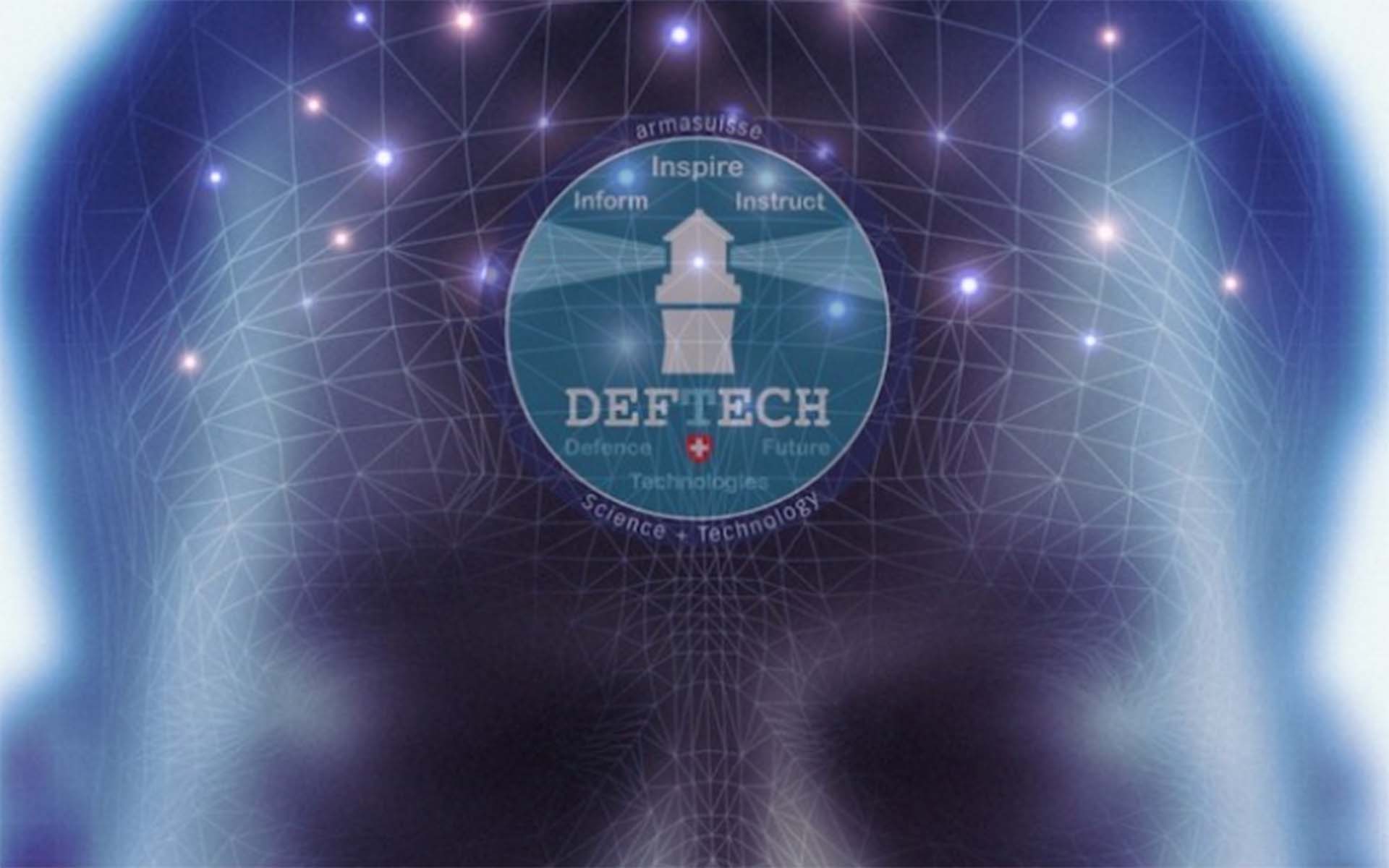 The Deftech logo: a lighthouse sends light signals in two directions