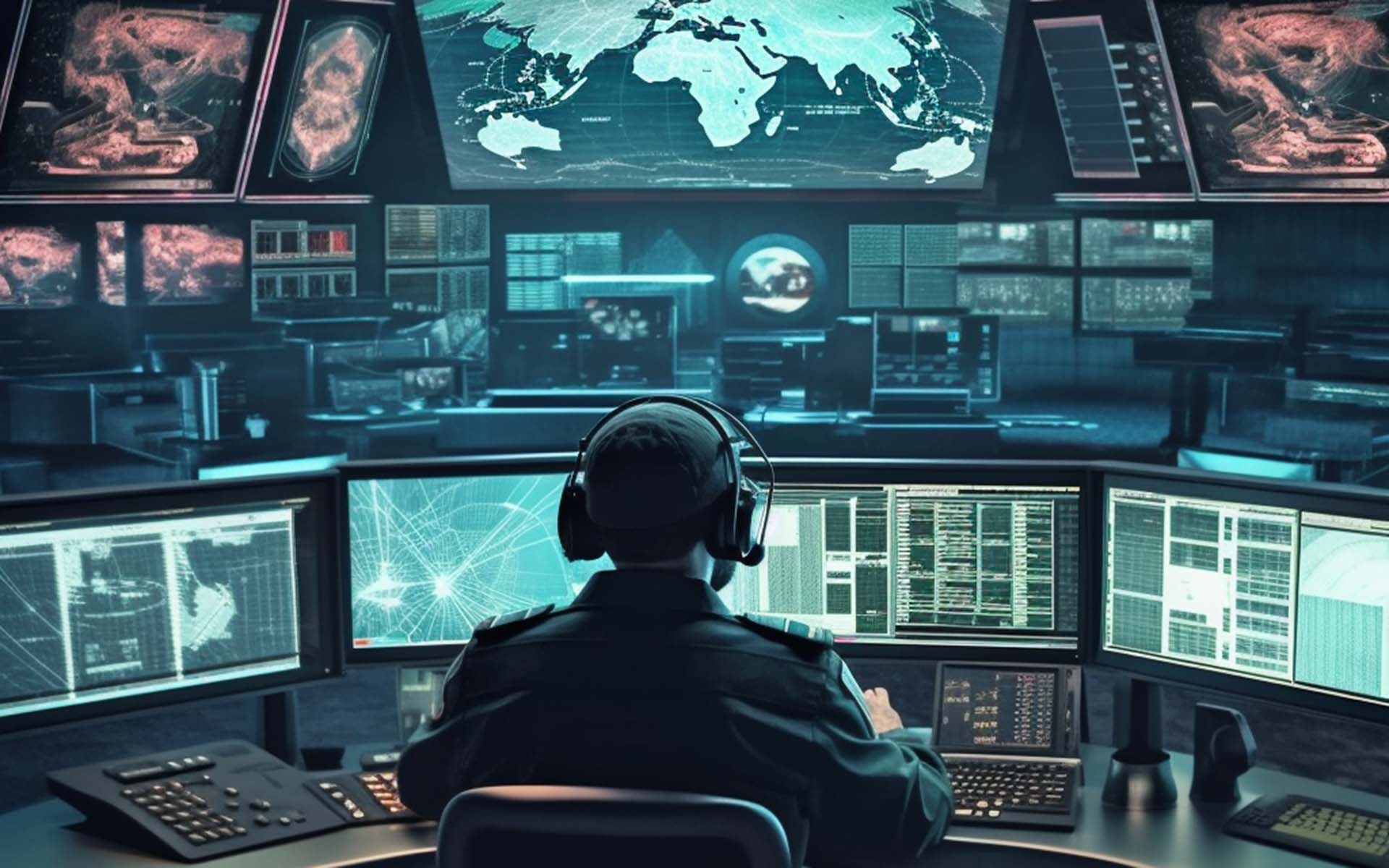 Illustration of a soldier in an operation center
