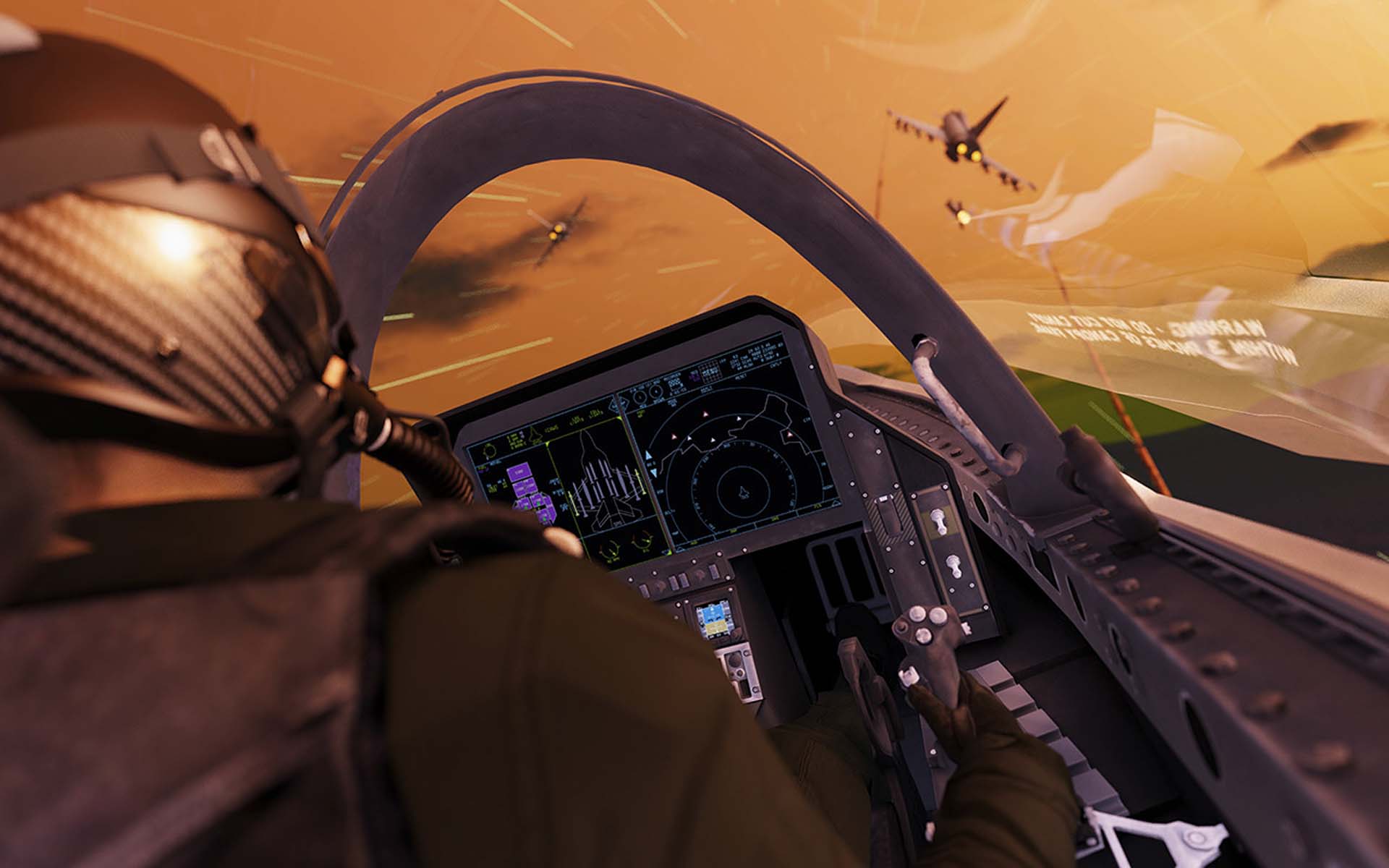 Military airforce pilot in cockipt firing a missile to enemy aircrafts air combat 3d render