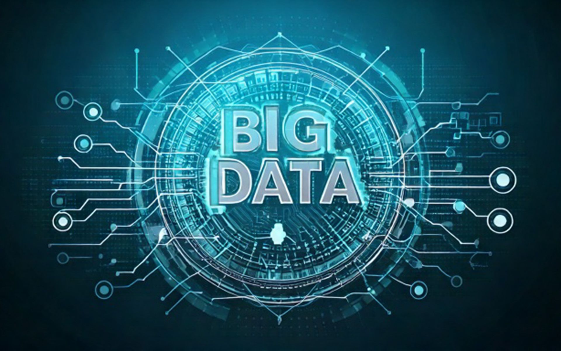 Le mot « Big Data » apparaît au centre de l'image, entouré de circuits bleus.