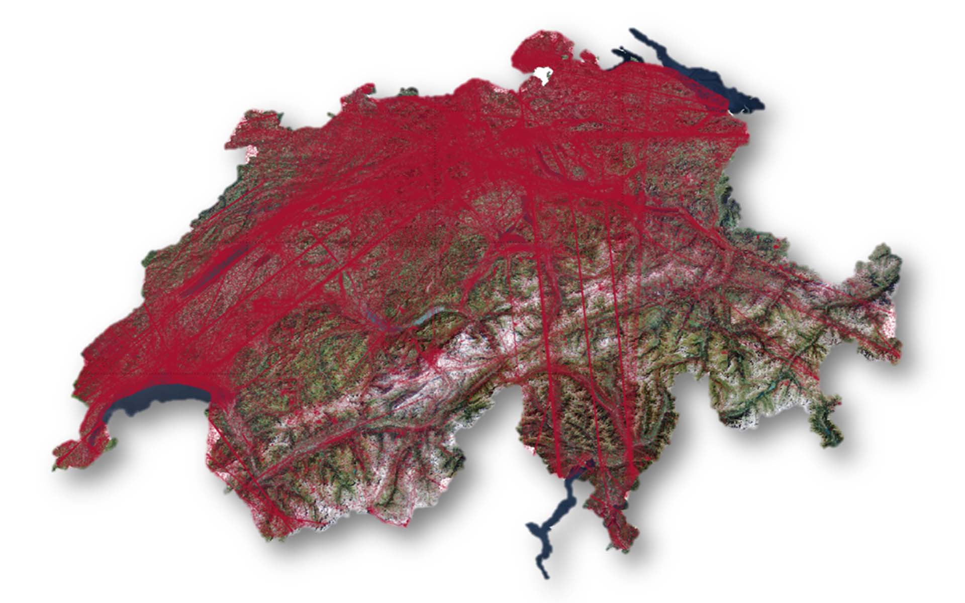 Trajets de vol d'aéronefs civils à l'intérieur de l'espace aérien suisse sur une période donnée