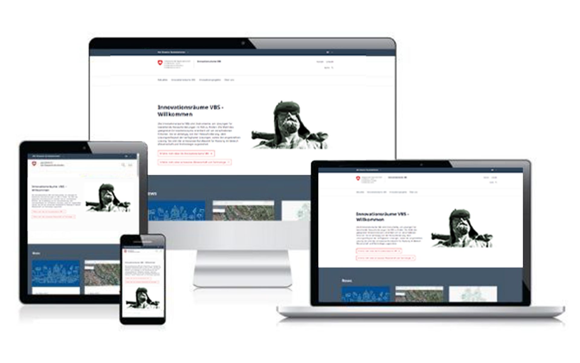 Apparence du site web Espaces d'innovation DDPS sur divers terminaux