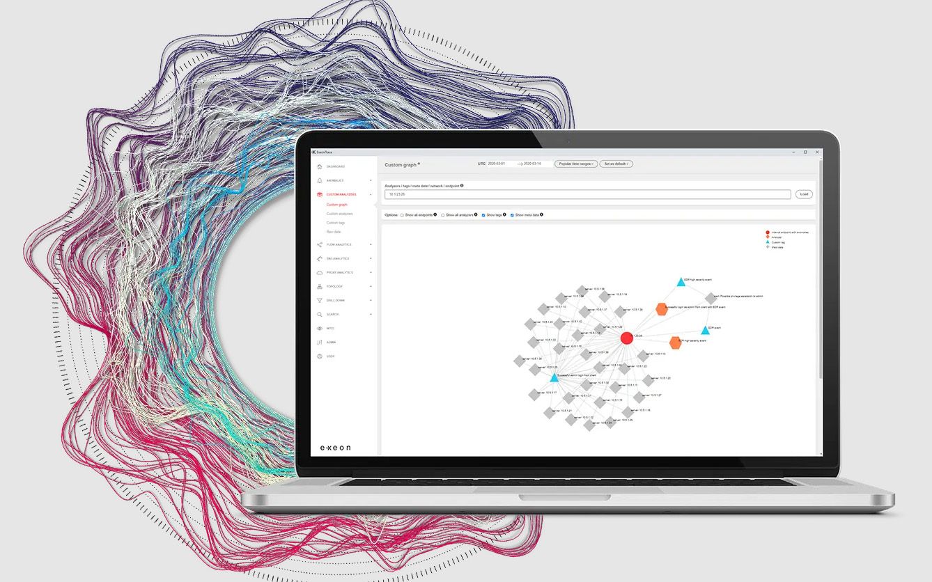 Un computer portatile aperto davanti a uno sfondo colorato.
