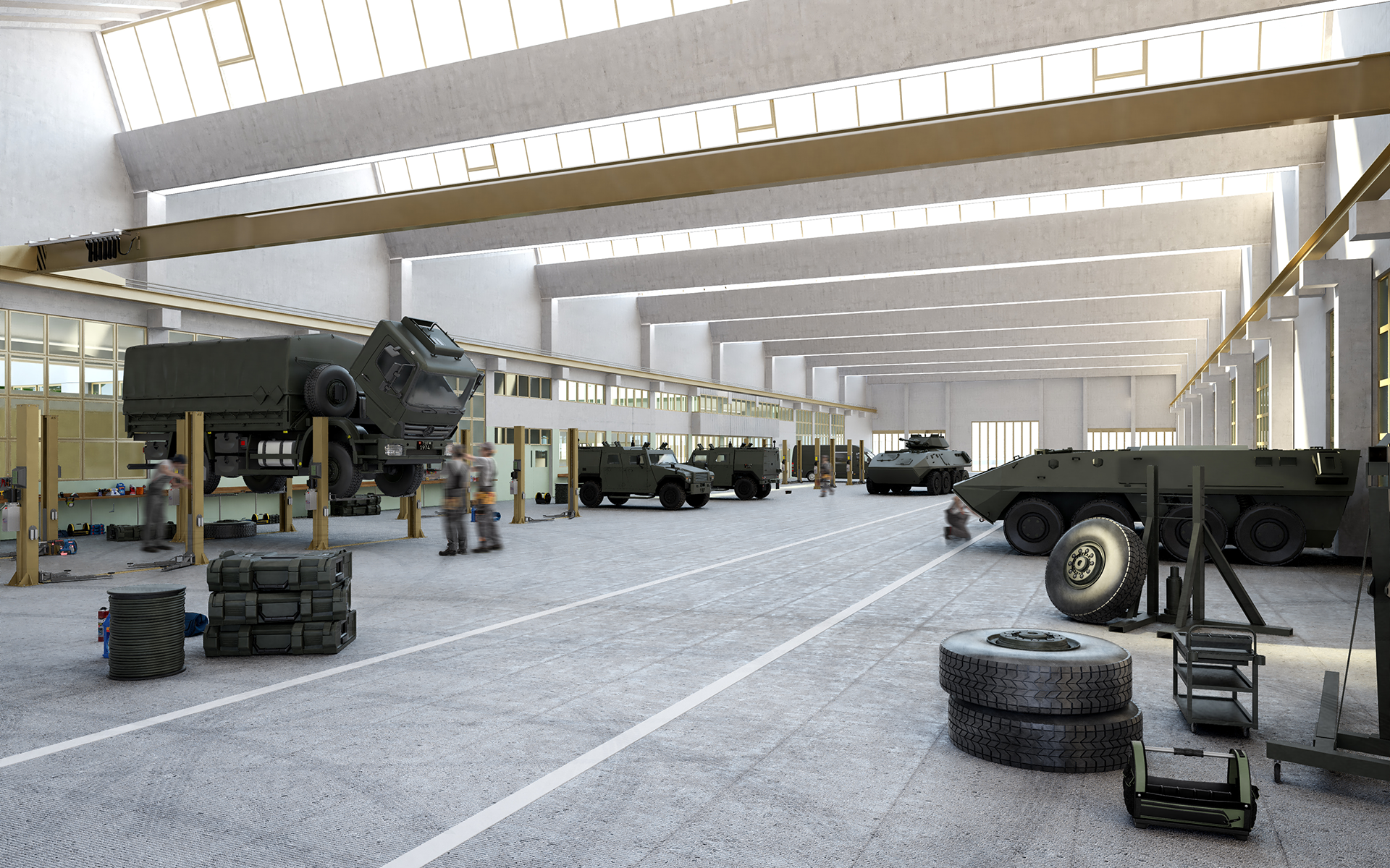 Interno dell’officina veicoli a ruote, risanamento totale officina